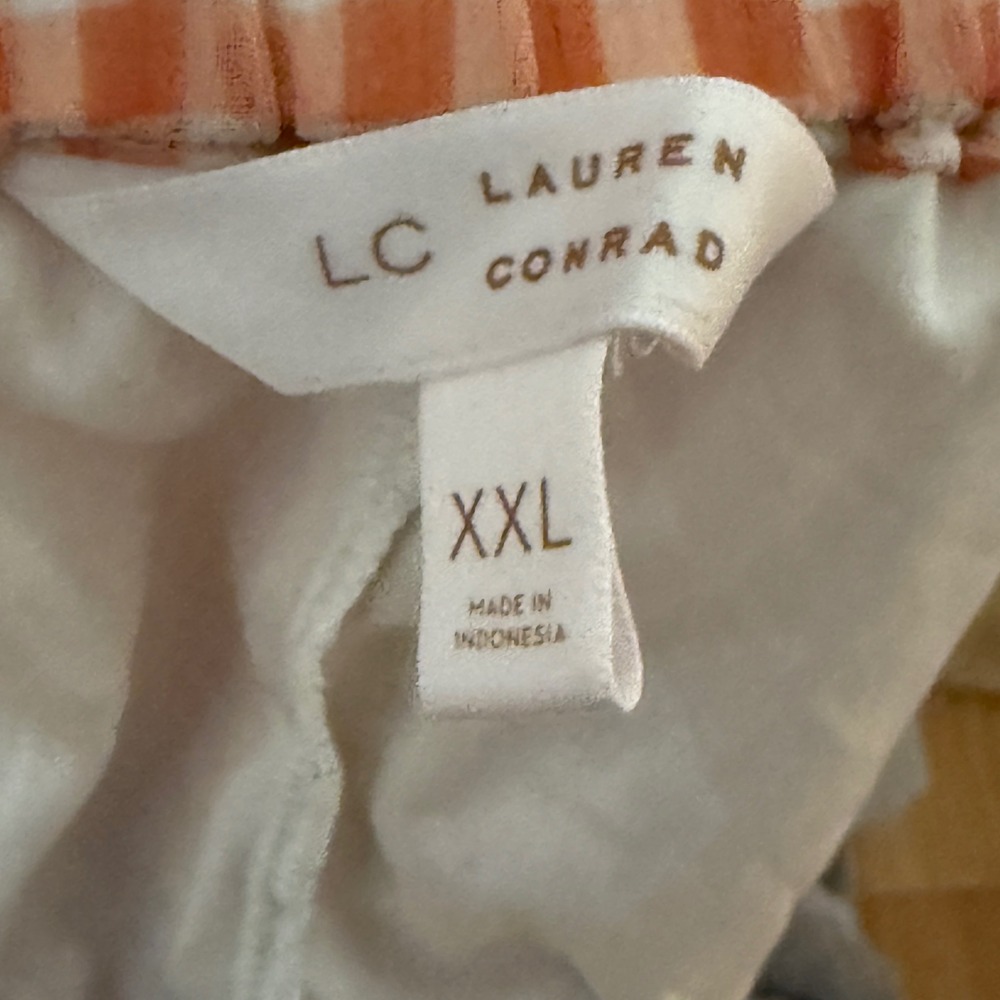 LC Lauren Conrad Maxi Skirt Gingham Tiered XXL Orange Excellent Lined Elastic - Picture 3 of 4